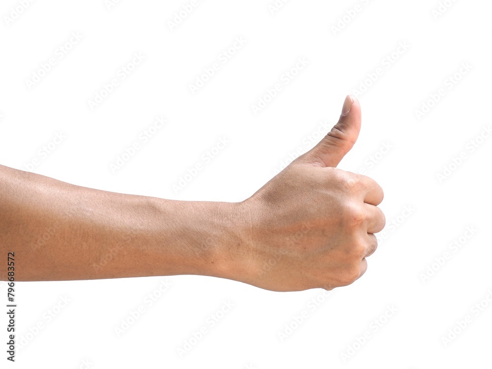 Male hand giving thumbs up isolated on white background, business concept. Male hand giving thumbs up isolated on white background, business concept.