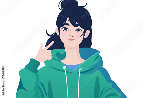 Teen girl in green hoodie pointing to herself  - self choice © Lenuccia