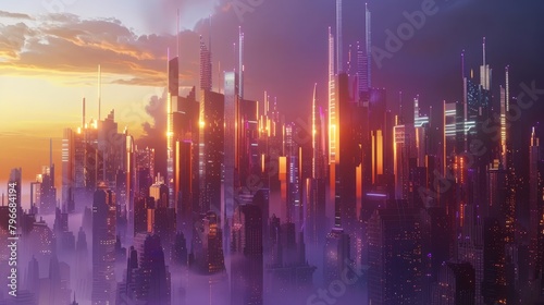 Generate a cute 3D render of a futuristic city skyline  AI generated illustration