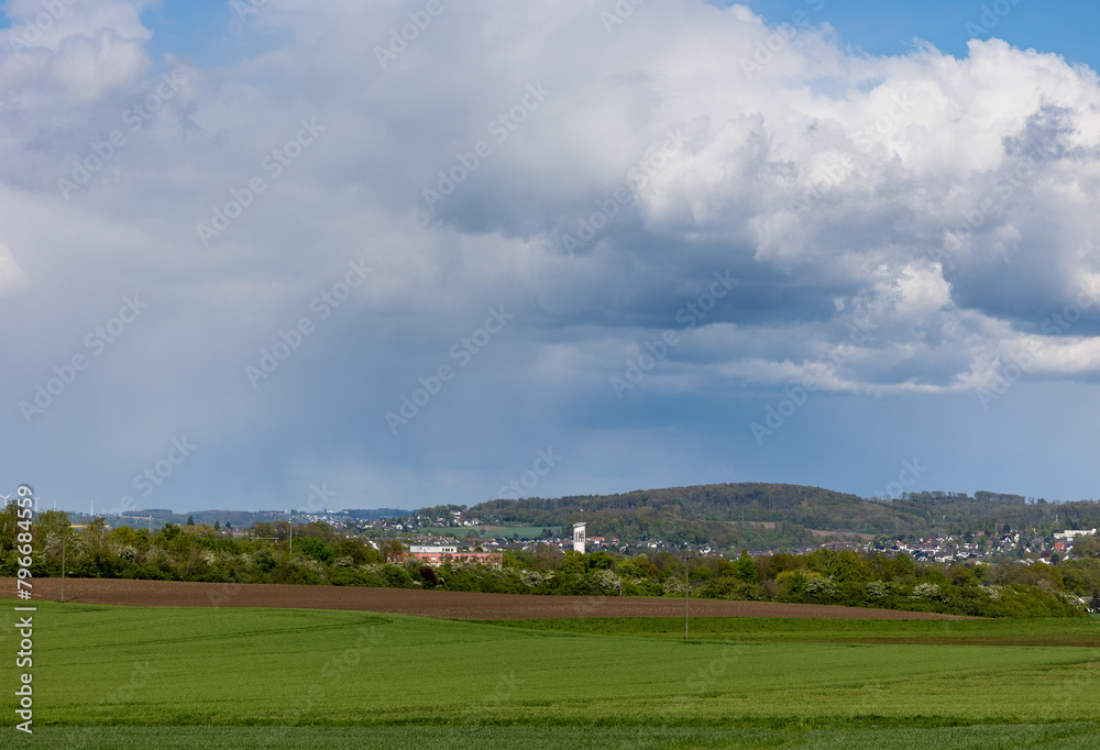 A field of tall grass with a small town in Menden Sauerland