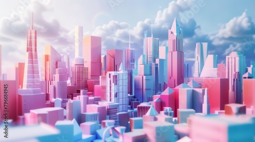 Geometric structures and landmarks in an abstract 3D cityscape  AI generated illustration