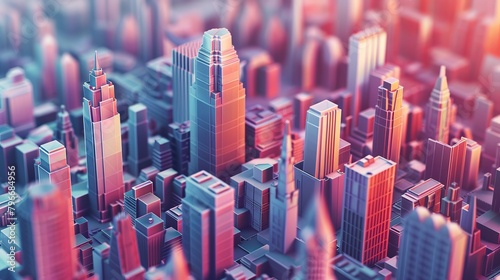 Geometric structures and landmarks in an abstract 3D cityscape  AI generated illustration