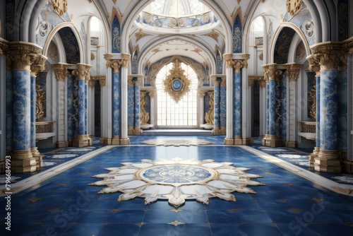 Castle or palace decorated with blue architecture building flooring photo