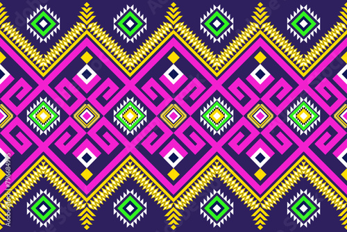 Ethnic geometric floral oriental traditional seamless pattern porple background . Designed for background, wallpaper, clothing, wrapping, fabric, Batik, rug, decorating, embroidery style 