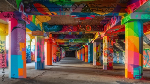 Graffitied underpasses with vibrant colors  AI generated illustration photo