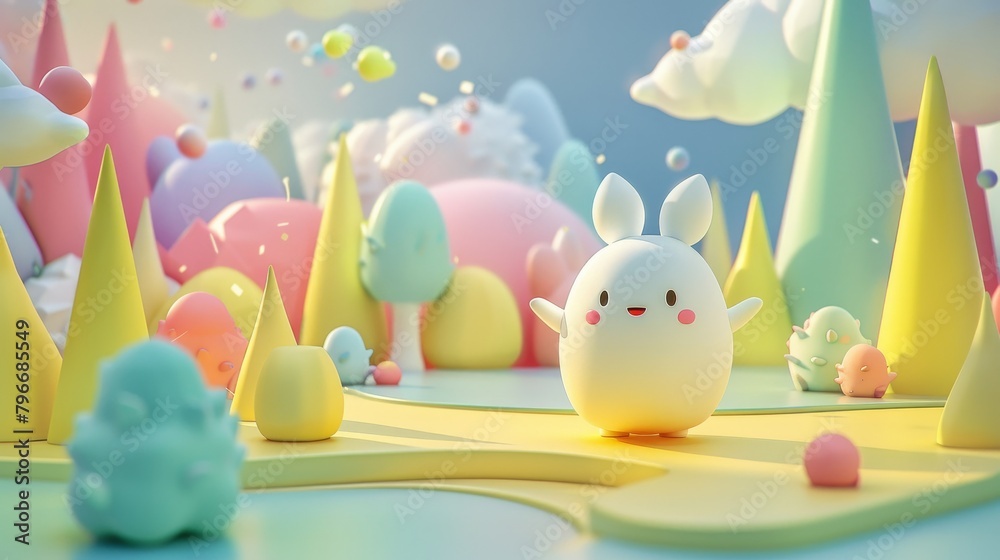 Illustrate a cute character in a 3D abstract setting  AI generated illustration