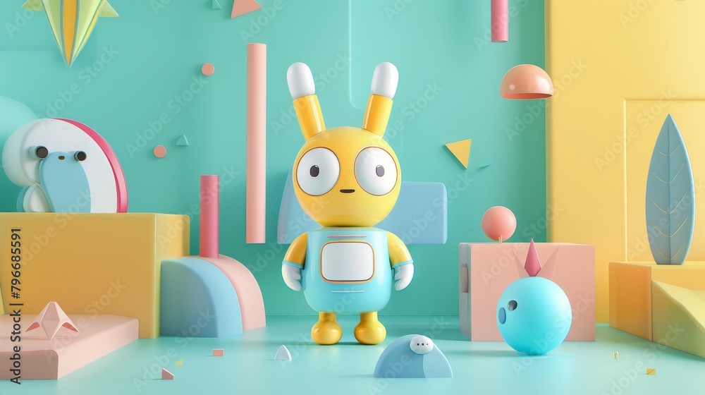 Obraz premium Illustrate a cute character in a 3D Memphis design AI generated illustration