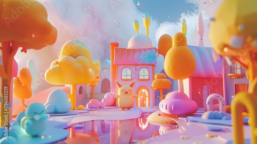 Illustrate a cute character in a 3D abstract dreamscape AI generated illustration