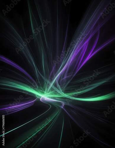 green and purple light motion blur abstract on plain black background from Generative AI