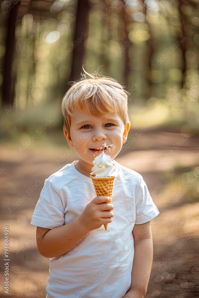 boy eats ice cream selective focus boy eats ice cream selective focus