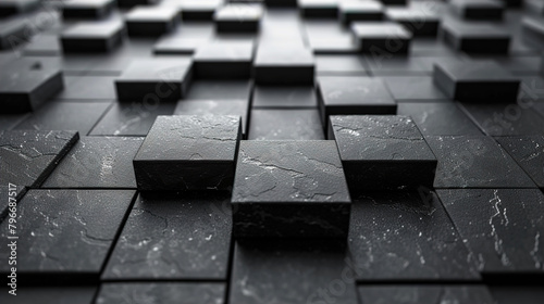 Abstract 3D Black Background With Cubes For Grey Textures