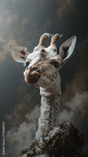 Close-up portrait of a giraffe with a long neck and brown spots, showing its unique pattern in a zoo enclosure