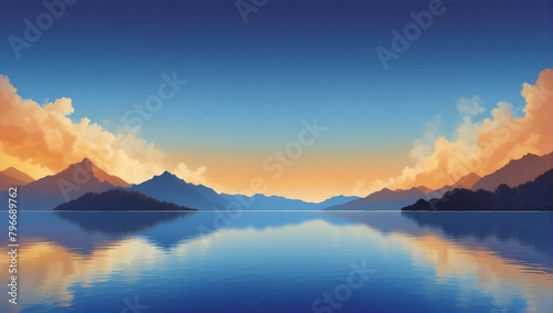 Serene Wallpaper, Cool Cobalt and Warm Amber Water Gradient, Creating a Soothing Atmosphere. © xKas