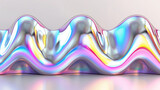 A shiny, metallic object with a rainbow-colored wave pattern. The object appears to be a piece of art or a decorative item. The shiny surface and the rainbow colors give the impression of a futuristic