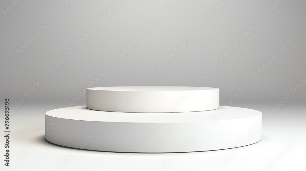 Elegant white podium isolated on a clean white background, highlighted with soft shadows and spotlights, ideal for product display and advertisements. Elegant white podium isolated on a clean white background, highlighted with soft shadows and spotlights, ideal for product display and advertisements.