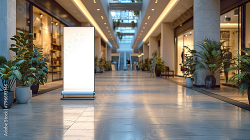 Blank Canvas Stand Roll-Up Mockup Empty Copyspace Area Shopping Center or Mall 