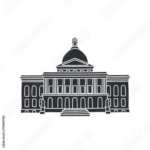 Boston Capitol Icon Silhouette Illustration. Capital City Vector Graphic Pictogram Symbol Clip Art. Doodle Sketch Black Sign.