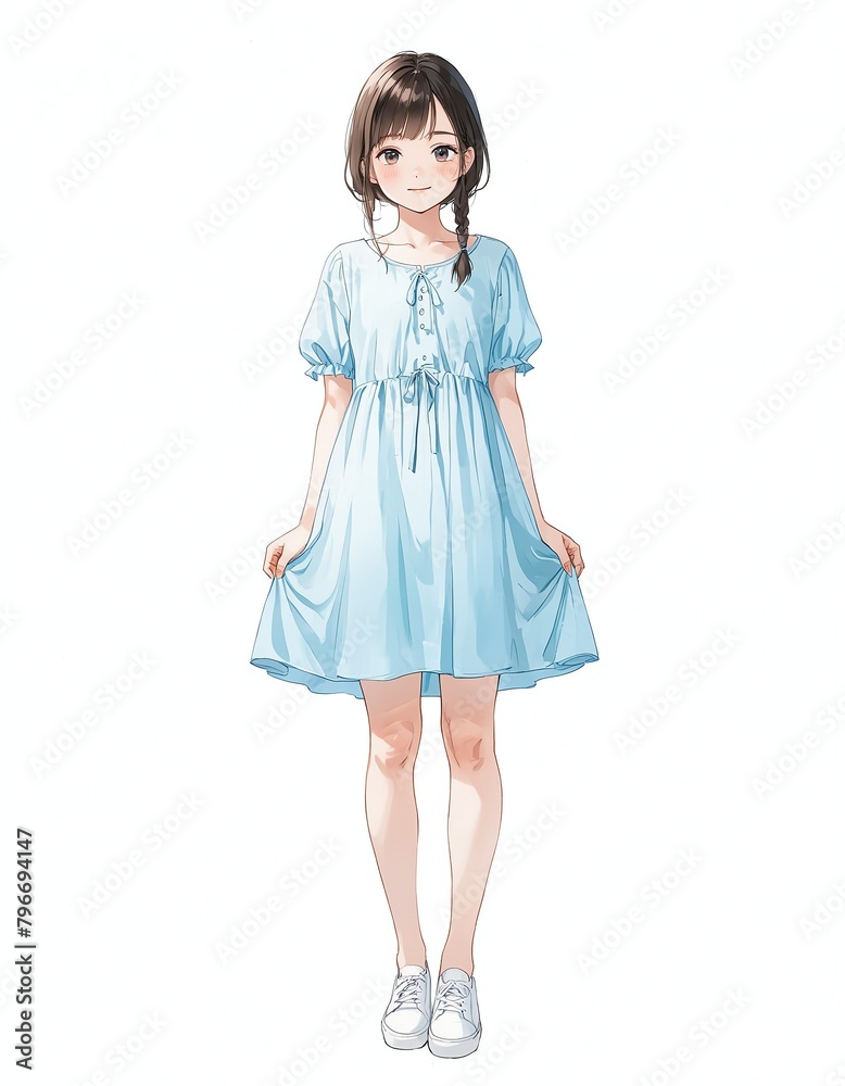 girl in cute blue dress on plain wjite background from Generative AI girl in cute blue dress on plain wjite background from Generative AI