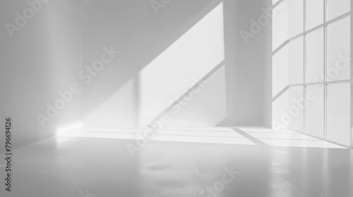 A large, empty room with a window that lets in sunlight