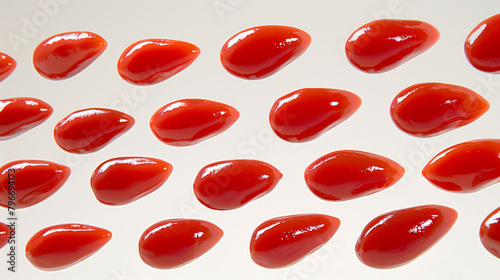 A close up of many small red dots that look like drops of ketchup. Concept of abundance and variety, as the dots are scattered across the entire frame photo