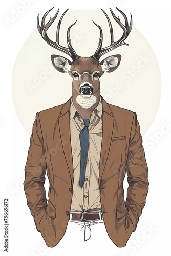 Deer with human body wearing jacket. Vector illustration. Hipsters. Clothing and accessories. A man in a business suit. © munja02