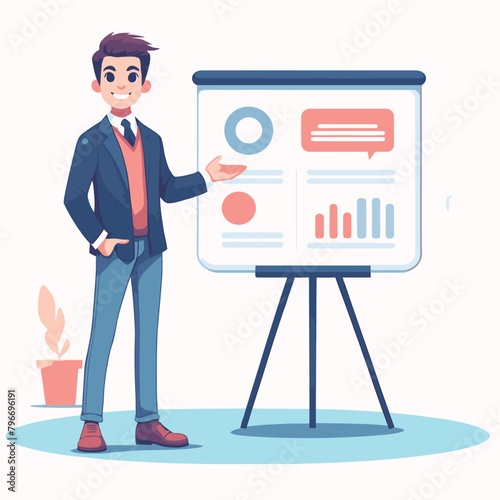 illustration of a marketer presenting a product