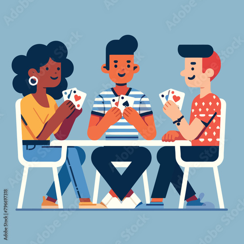 illustration of playing solitaire cards with friends