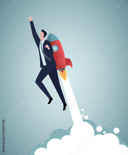 Businessmen fly with rocket. Starting a business and growing. business concept vector