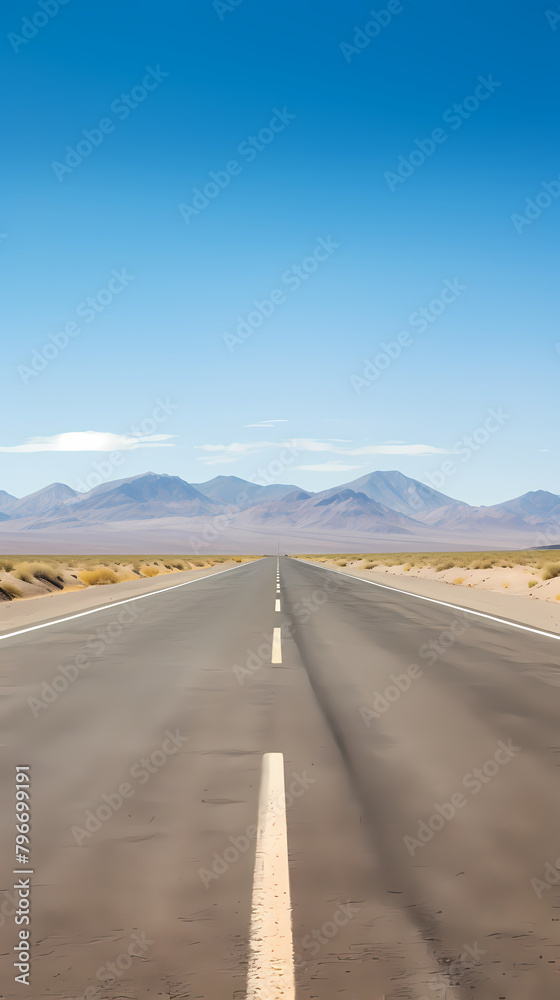 Naklejka premium Highway in the desert, mountains on the horizon
