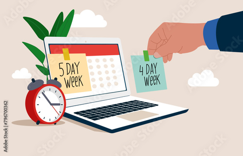 4 or 5 Day Work Week. Make company 4 day work week. Flat vector illustration.