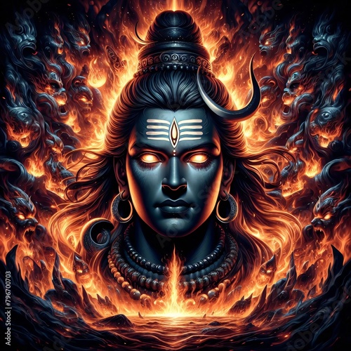 angry god shiva with fire background