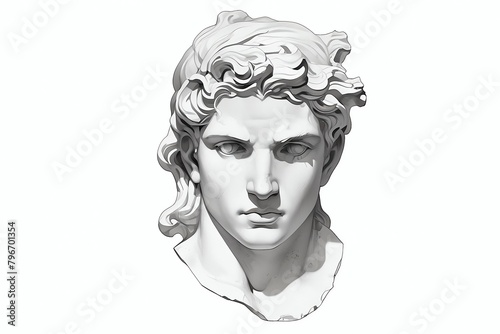 apollo statue head on plain white background from Generative AI
