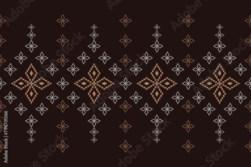 Beautiful traditional ethnic motifs ikat geometric fabric pattern cross stitch.Ikat embroidery Ethnic oriental Pixel.Abstract,vector,illustration. Texture,scarf,decoration,wallpaper,curtain,sarong.