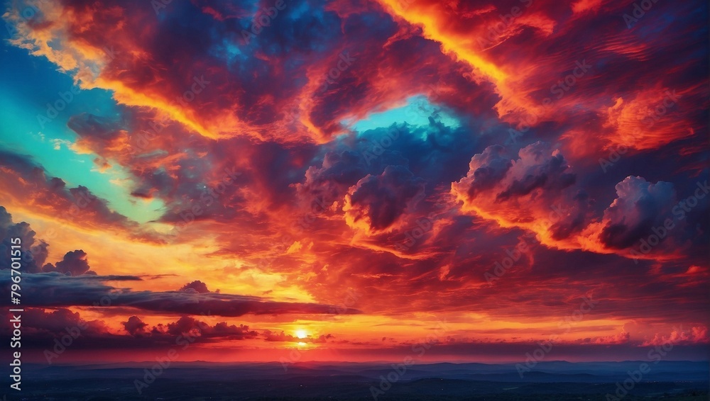 Amazing dramatic colorful sunset sky