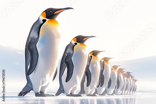 Photo of Emperor penguins in the group on an ice shelf, photo