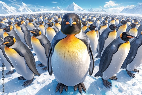 Emperor penguins in the emperor penguin group on an ice shelf photo