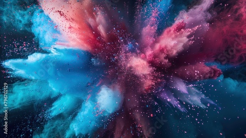 Explosion of colored powder isolated on a black background. Abstract colored background photo