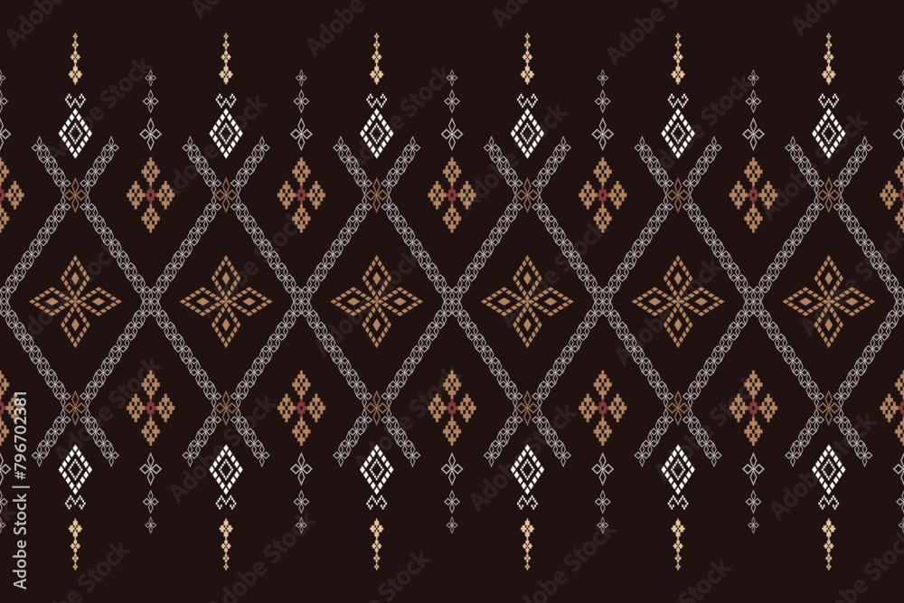 Beautiful traditional ethnic motifs ikat geometric fabric pattern cross stitch.Ikat embroidery Ethnic oriental Pixel.Abstract,vector,illustration. Texture,scarf,decoration,wallpaper,curtain,sarong.