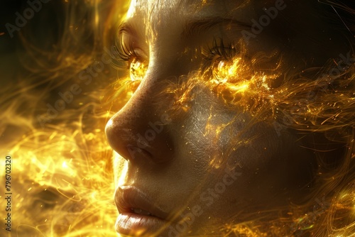 Womans Face Engulfed in Yellow Fire