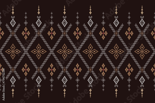 Beautiful traditional ethnic motifs ikat geometric fabric pattern cross stitch.Ikat embroidery Ethnic oriental Pixel.Abstract,vector,illustration. Texture,scarf,decoration,wallpaper,curtain,sarong.