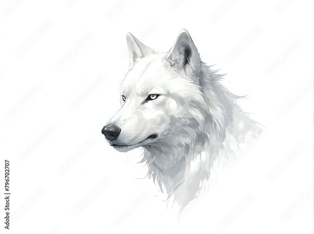 wolf head on plain white background from Generative AI