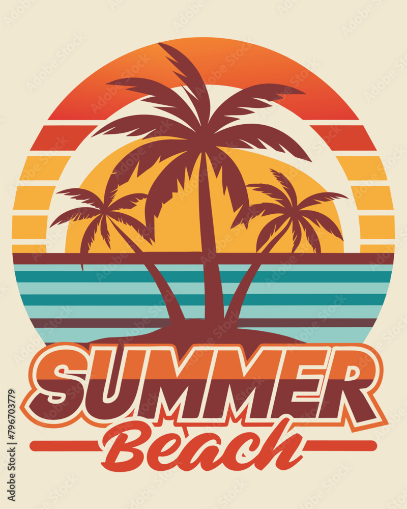 summer beach design, vector illustration  graphic retro background