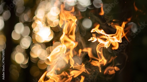 Bokeh photo of real flame photo on a white background First person