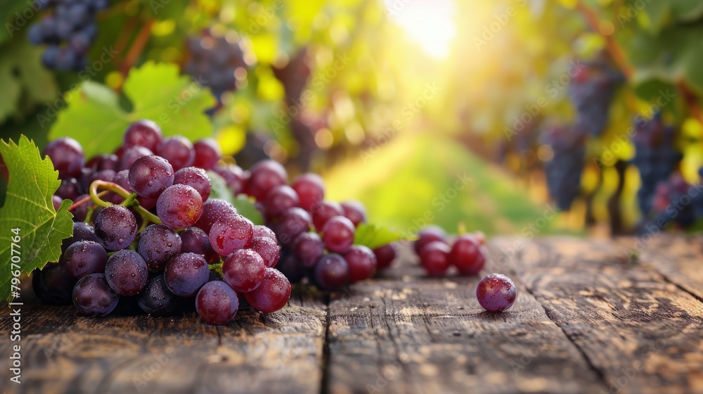 Obraz premium Wooden Table Covered With Grapes