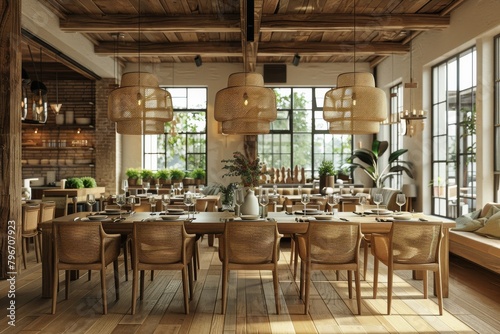 Cozy Restaurant With Brick Wall and Abundant Plants photo