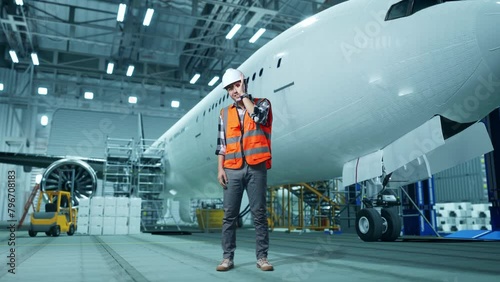 Wallpaper Mural Full Body Of Asian Male Engineer With Safety Helmet Standing With Aircraft In The Hangar. Smiling To Camera And Showing Ok Hand Sign Over Eye While Aircraft Maintenance Torontodigital.ca