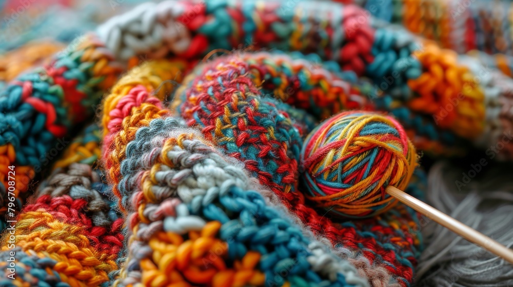 Close Up of a Knitting Needle and Yarn