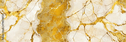 yellow luxury marble texture with gold linings background from Generative AI