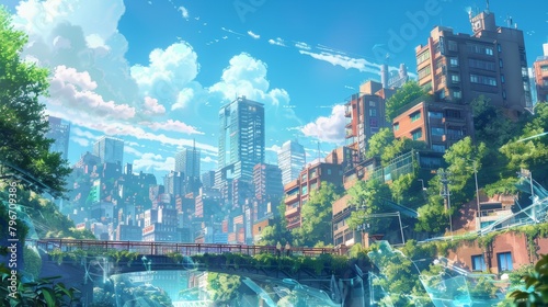 Marveling at a cute animated cityscape AI generated illustration