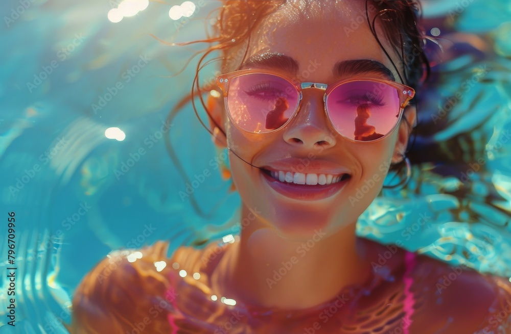 Woman Swimming Pool Sunglasses